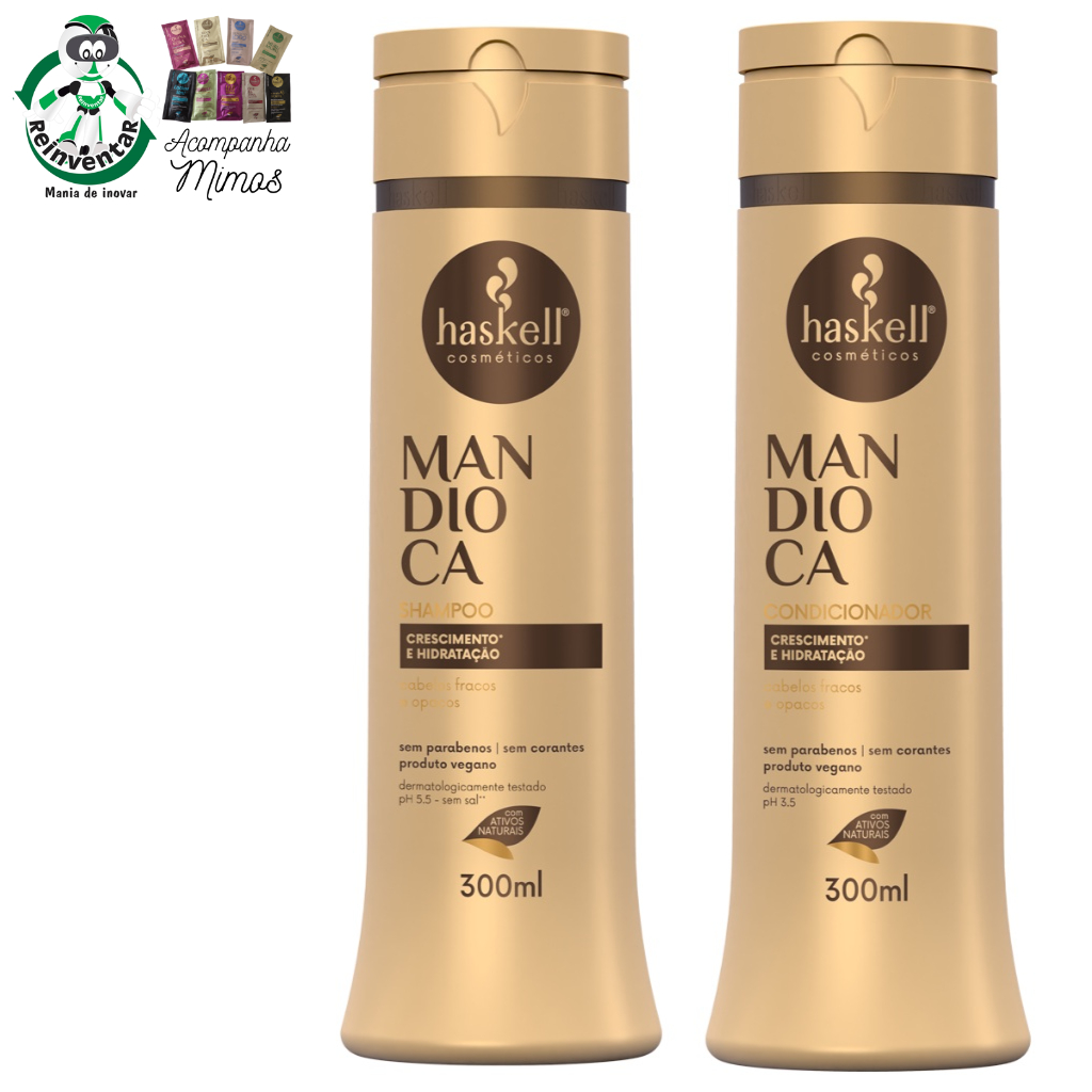 Kit Mandioca Haskell Shampoo e Condicionador 300ml Auxilia No crescimento do Cabelo
