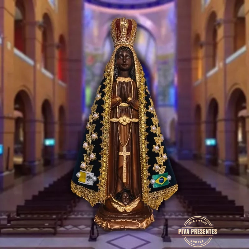Imagem Nossa Senhora Aparecida 40cm Gesso com acabamento em resina Manto réplica original