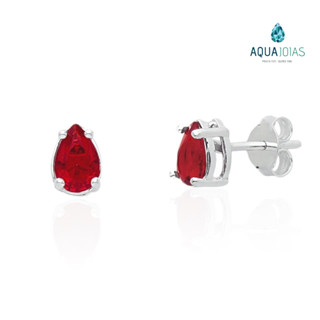 Brincos prata 925 gota zirconia galeria vermelho