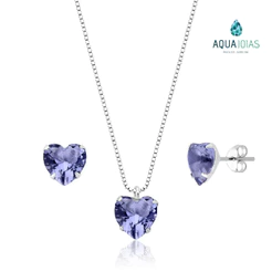conjunto brinco e colar coração prata 925 Lilas