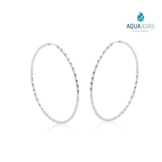 Brinco argola redonda fio torcido 41mm grande prata 925