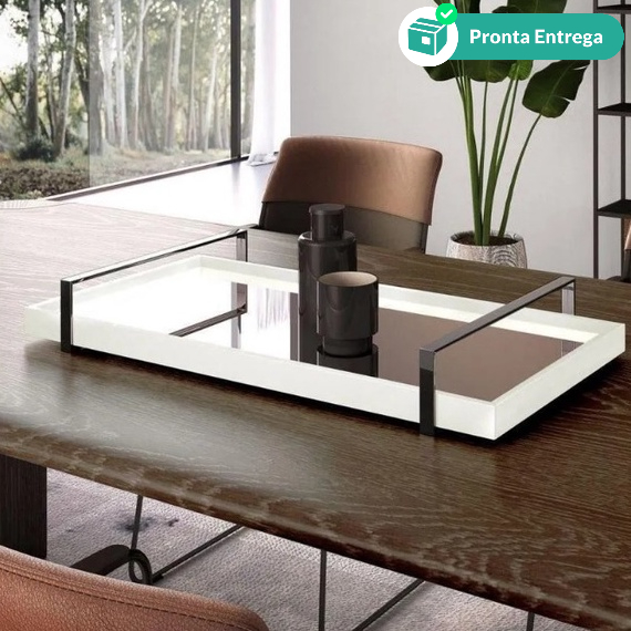 Bandeja Espelhada Branca Para Taças Luxo Laqueada Decorativa
