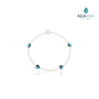 Pulseira prata 925 feminina coração azul marinho
