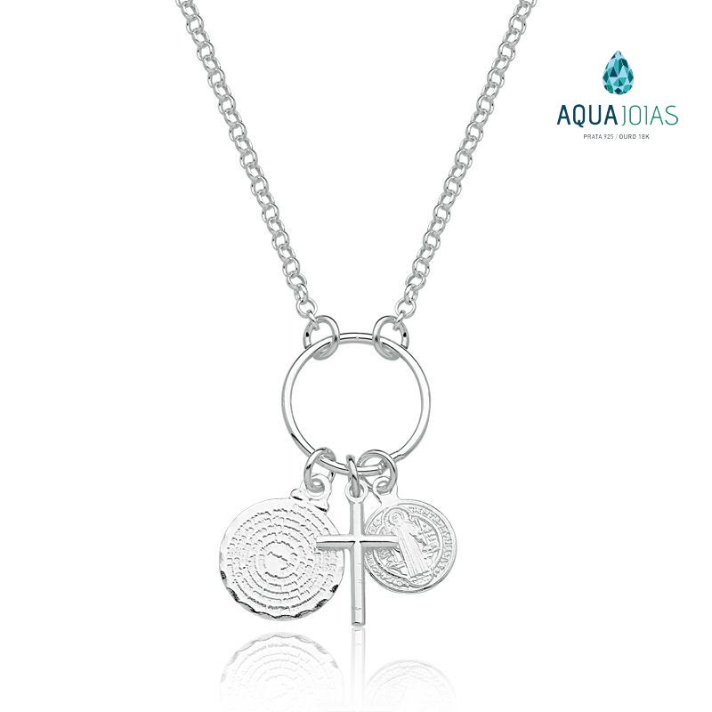 Colar Prata 925 patuá Pai Nosso São Bento e cruz 45cm em Oferta na Shopee