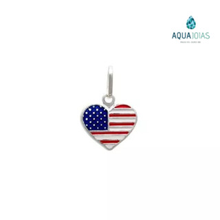 Pingente bandeira Estados Unidos formato coração prata 925