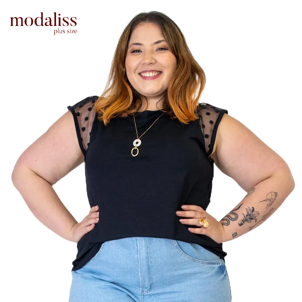Blusa Bata Laço Nas Costas Detalhes Tule Feminina Plus Size - 46 ao 60