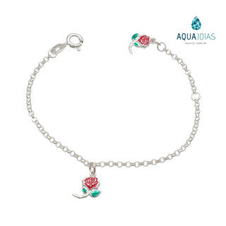 Pulseira infantil prata 925 flor rosa