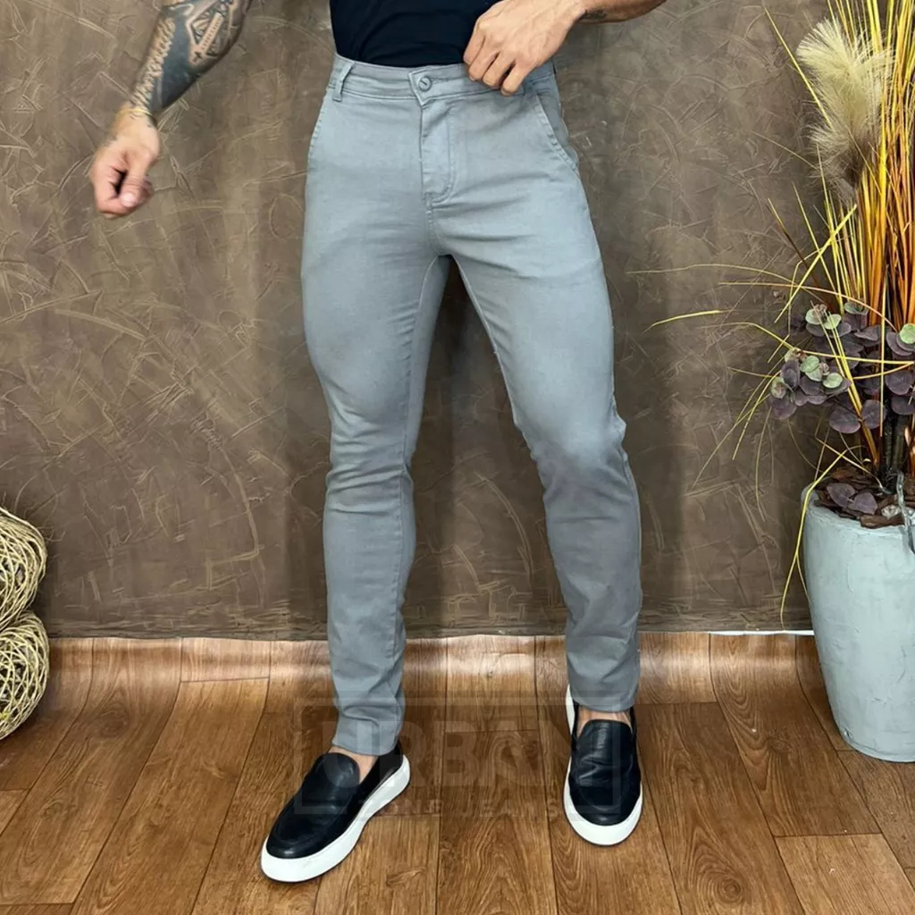 Calça Alfaiataria Masculina Sarja com Elastano Slim Fit