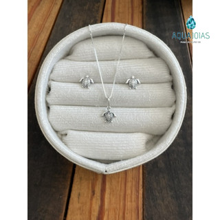 Conjunto Brinco e Colar Tartaruga Prata 925 Bali