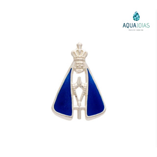 Pingente em prata 925 Nossa Senhora Aparecida manto azul 14mm x 20mm médio