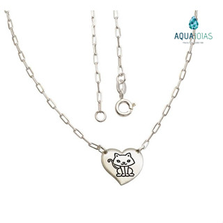 Colar Feminino Prata 925 coração gato