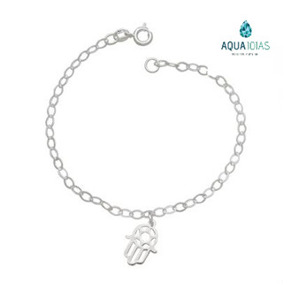 Pulseira Prata 925 mão de hamsá mão de Deus Fatima
