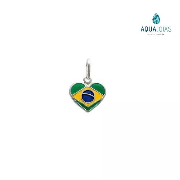 Pingente Prata 925 Bandeira Brasil em formato de coração / Copa do Mundo / Torcedor em Oferta na Shopee