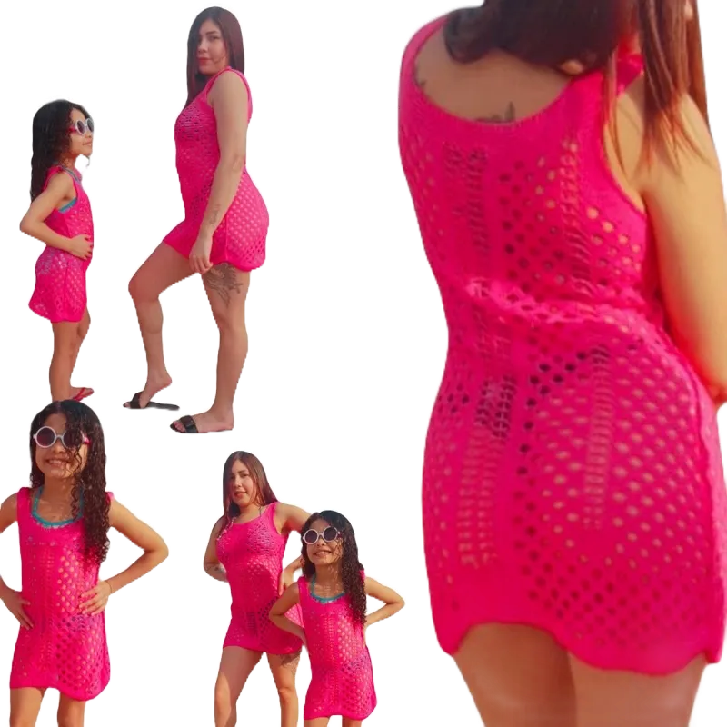 kit 2 saídas  de Praia Feminina Tricô Tricot tal mãe tal filha Canga de pontas  vestido  Moda Verão em Oferta na Shopee