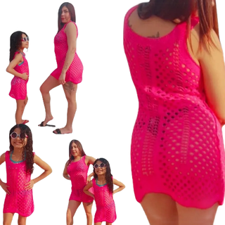kit 2 saídas  de Praia Feminina Tricô Tricot tal mãe tal filha Canga de pontas  vestido  Moda Verão em Oferta na Shopee