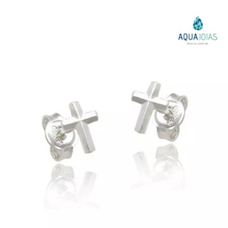 Brinco segundo furo cruz lisa 4 x 6mm prata 925