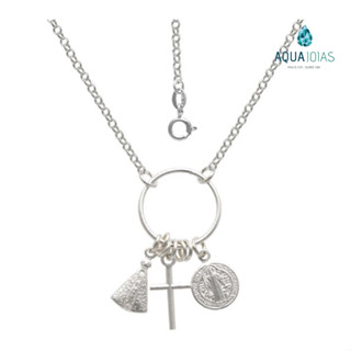 Colar Prata 925 Patuá São Bento/Cruz/Nossa Senhora Aparecida