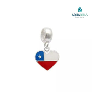 Berloque bandeira Chile em formato de coração prata 925