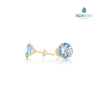 Brinco em ouro 18k pedra zircônia azul bebê ouro 18k 750
