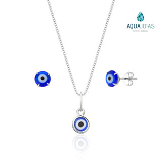 Conjunto Colar e Brinco Olho Grego Prata 925