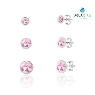 Trio de brincos prata 925 - Cravação inglesa rosa