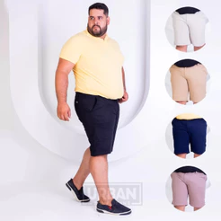 Bermuda de Sarja Masculina Plus Size Preta Tamanho Grande 48 ao 52