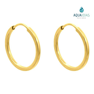 Brinco argola em ouro 18k redonda fio quadrado 10mm