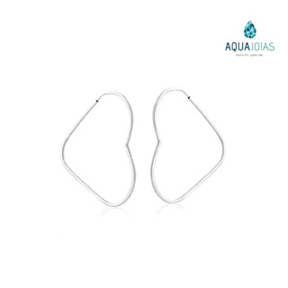 Brinco Argola coração fio quadrado 32mm prata 925
