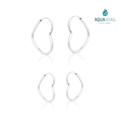Kit brincos argolas coração 16mm e 22mm prata 925