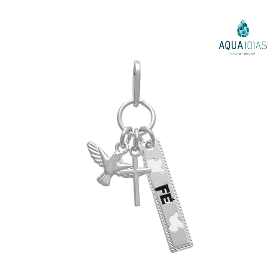 Pingente prata 925 patuá placa paz cruz e espirito santo em Oferta na Shopee