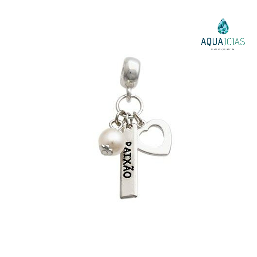 Berloque patua coração vazado pérola placa paixão prata 925 em Oferta na Shopee