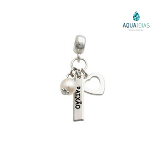 Berloque patua coração vazado pérola placa paixão prata 925 em Oferta na Shopee