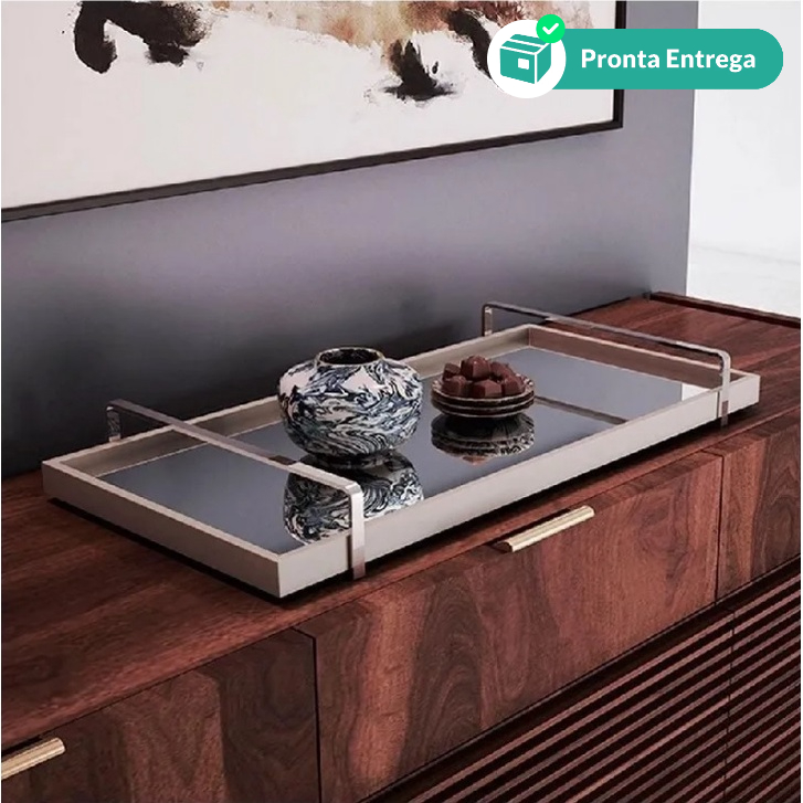 Bandeja Off White Espelhada Branca Para Taças Luxo Laqueada Decorativa