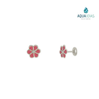 Brinco florzinha resinada rosa infantil ou segundo furo prata 925