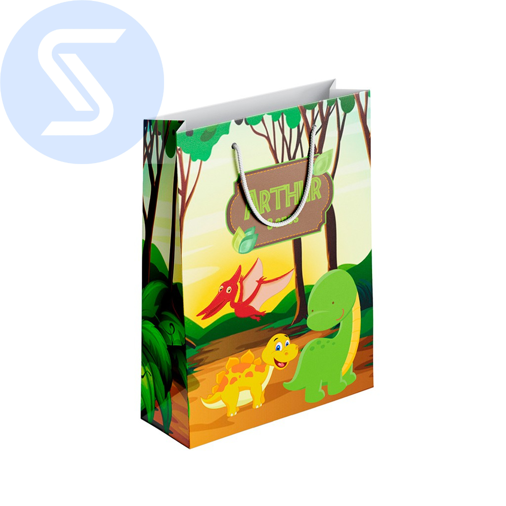 Kit Sacolinha Dinossauro Baby Lembrancinha Personalizada - Tamanho 10x15x4cm - Papel Offset 180g fosco - Adicionamos Nome e Idade