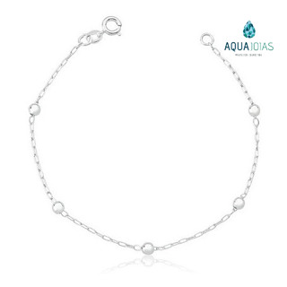 Pulseira Bolinhas 4mm em Prata 925 Elo Cadeado
