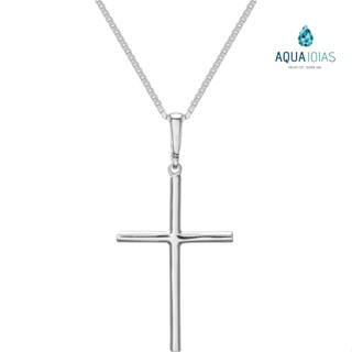 Colar prata 925 veneziana 45cm com pingente Cruz 1,8cm