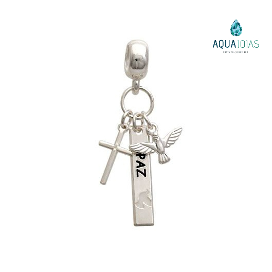 Berloque patua Espirito Santo cruz e placa paz prata 925