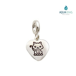 Berloque coração gatinho prata 925