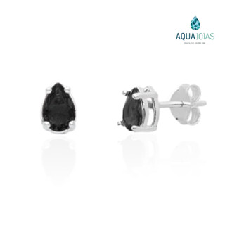Brincos gota zirconia galeria preto onix prata 925