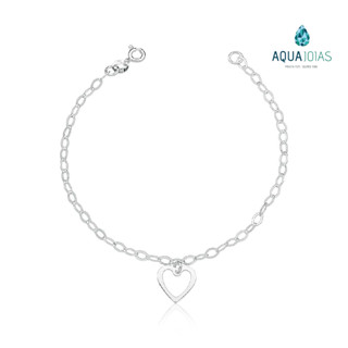 Pulseira delicada prata 925 1 coração mini 7mm vazado