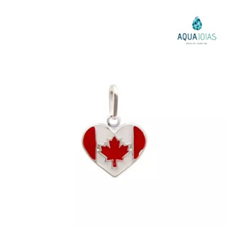 Pingente bandeira Canadaá em formato de coração prata 925