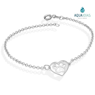 Pulseira coração patinha pet vazada - Prata 925