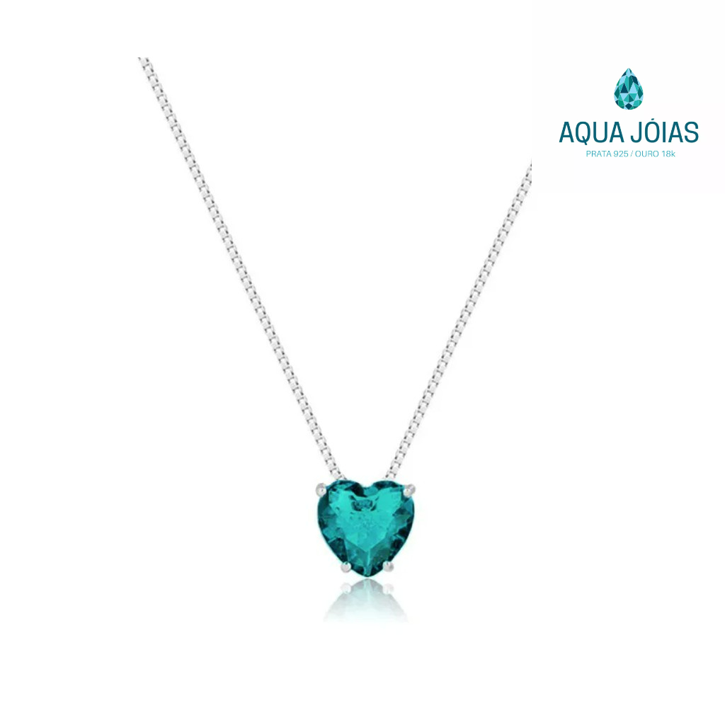 Colar Feminino de Prata 925 Coração Galeria Verde Agua 45cm - Fashion Accessories