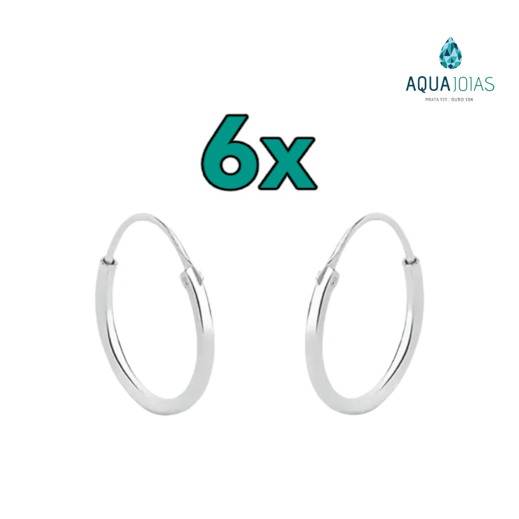 Kit 6 pares de brincos redondos 14mm prata 925 em Oferta na Shopee