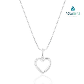 Colar prata 925 coração vazado 14mm x 20mm