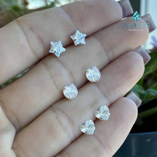 kit trio brincos prata 925 coração 5mm redondo 5mm estrela 5mm