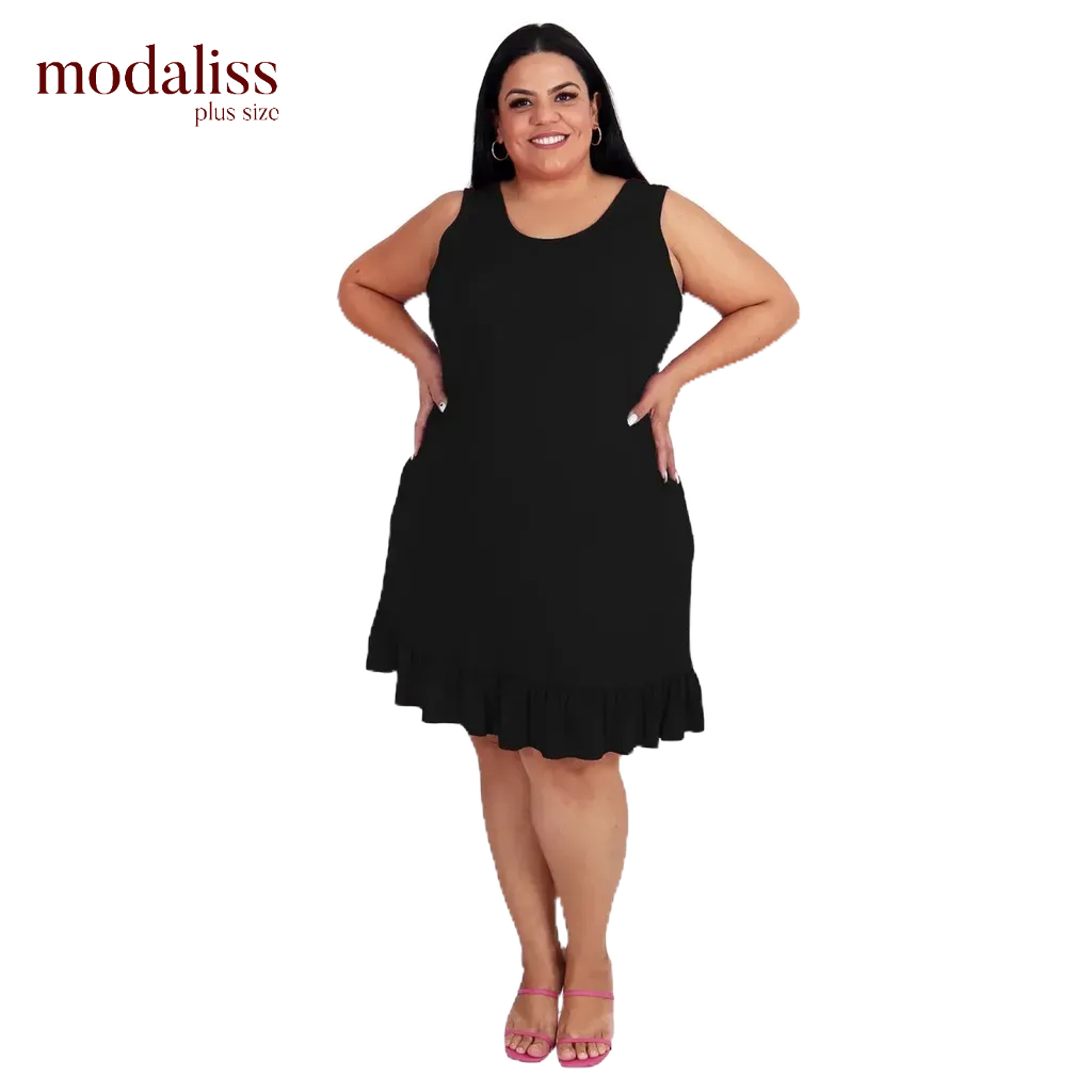 Vestido Alça Larga com Babado Feminino Plus Size - 46 ao 60