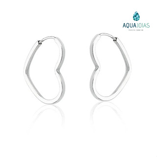 Argola Prata 925 coração fio quadrado 16mm