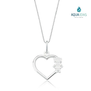 Colar prata 925 coração com menina 45cm